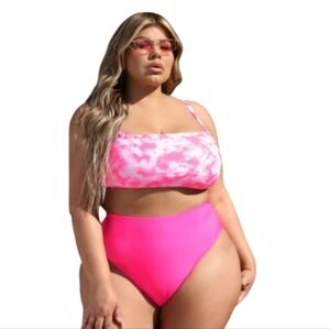 Fashion Nova~ Pink Tie Dye Bandeau Bikini Set NWT 3X